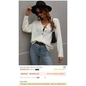 🌸✨NEW NWT SHEIN White V Neck Drop Shoulder Cable Knit Sweater Cardigan XL